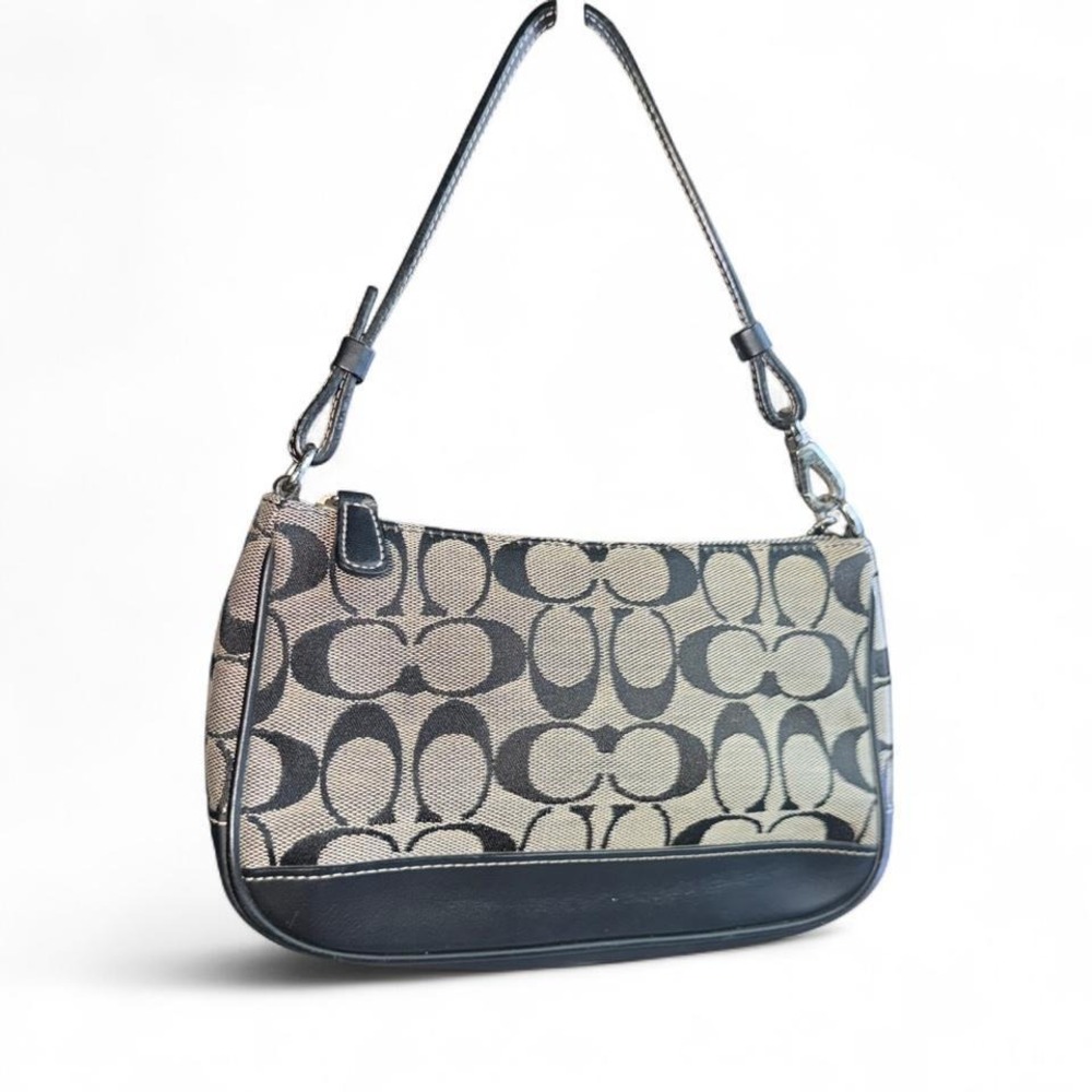 Vintage Y2K Coach 6094 Signature Demi mini Pouch Bag Canvas Leather Black